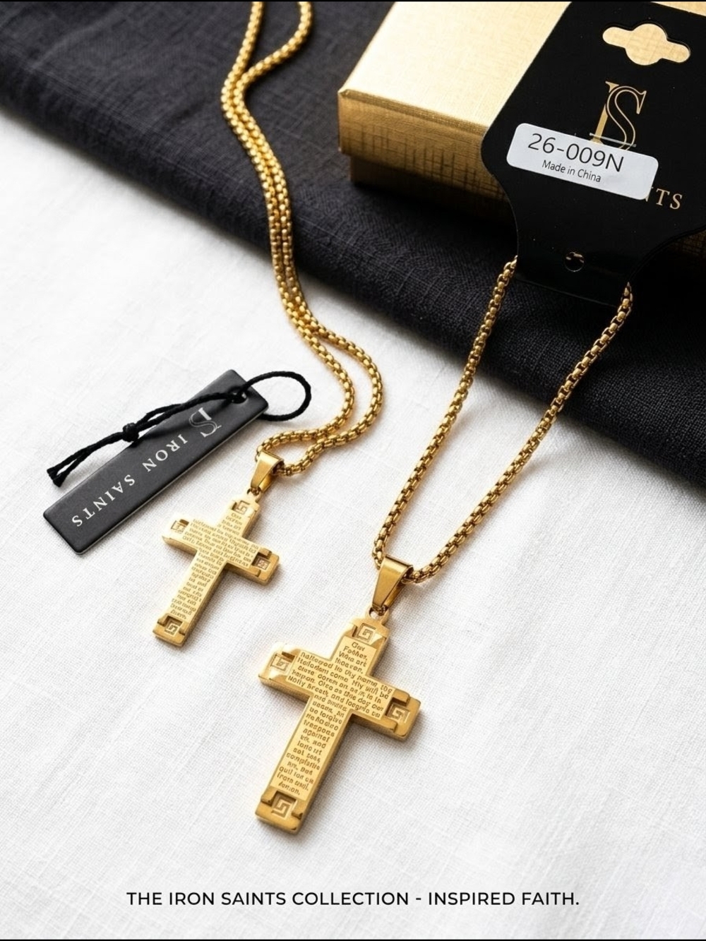 Iron Saints Gold Plated Stainless Steel The Lord's Prayer Cross Pendant Necklace